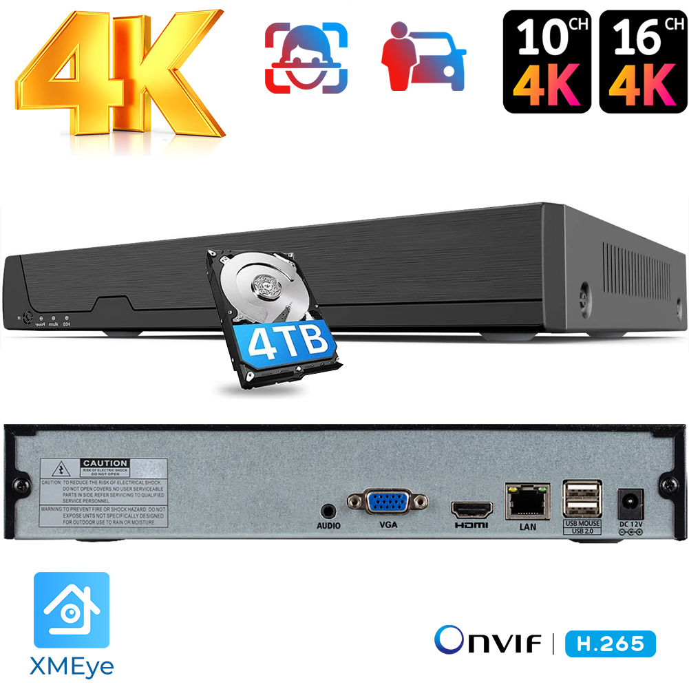 Nvr 16 Channel 4K H265 - Grabadora de vídeo en red Onvif,