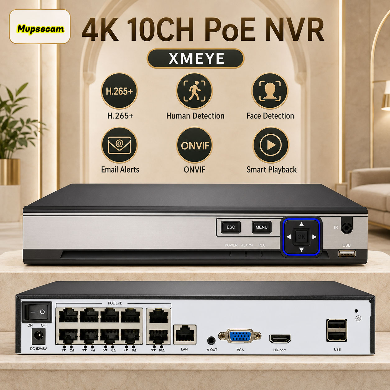 Poe Security Camera 8Mp 4K - NVR POE XMEYE de 10 Canales,