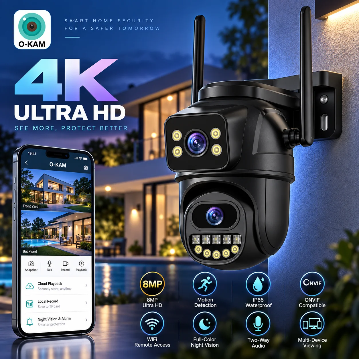 Ip Camera 4K 8Mp Outdoor Ptz - Cámara de seguridad PTZ con doble