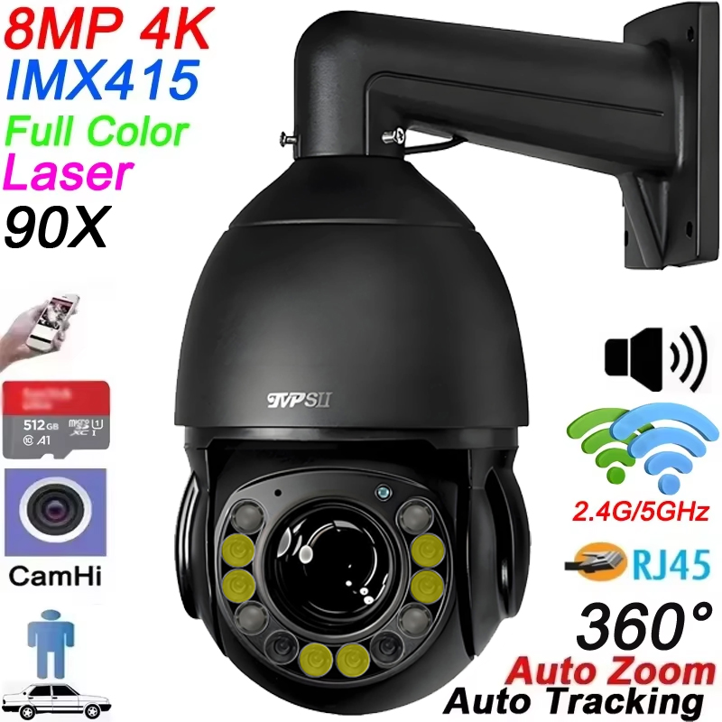 Ip Camera 4K 8Mp Outdoor Ptz - Camhi Max.512G Láser a Todo Color,