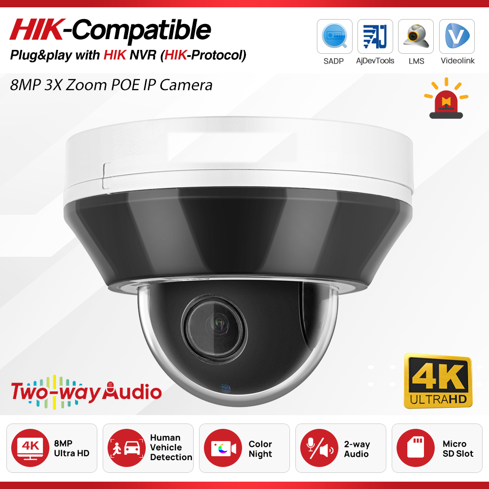 Cámara PTZ IR con zoom óptico  - Hikvision Ip Camera 8Mp Dome reseña y precio