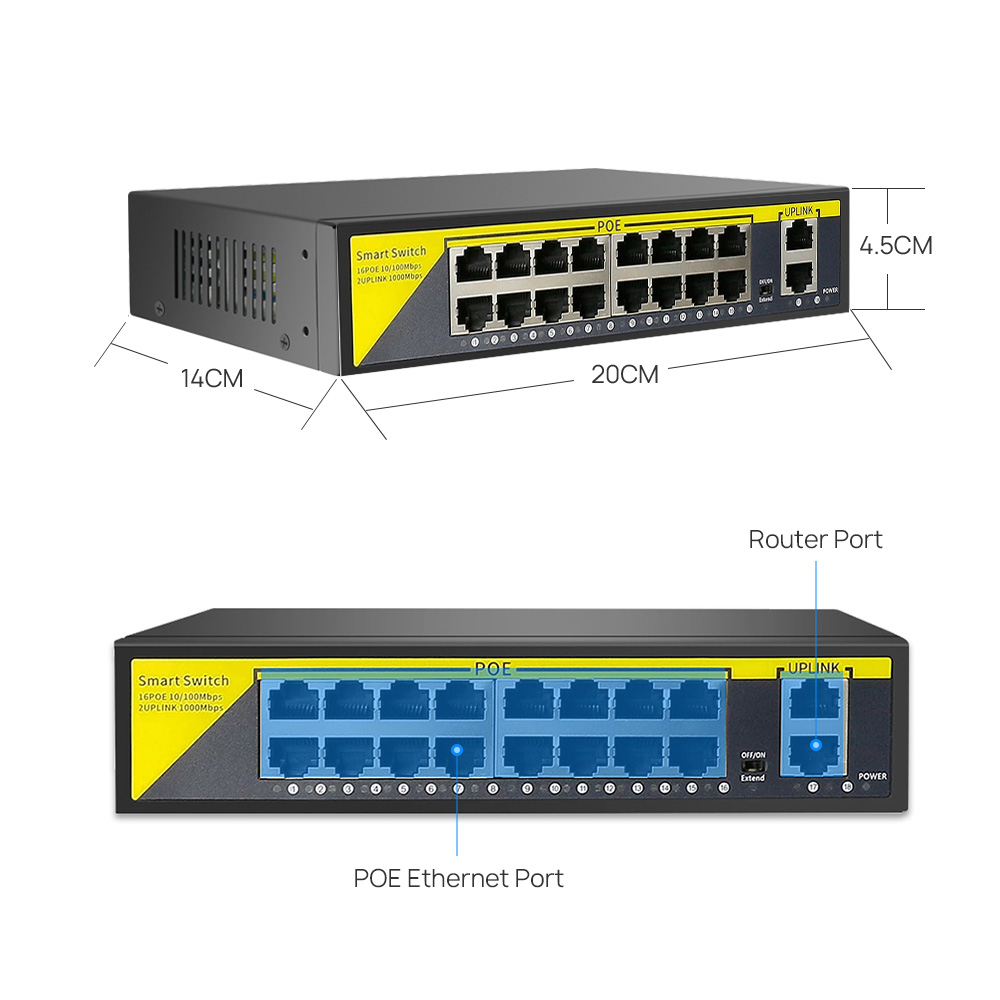 Switch POE de 16 Canales, 2 Pu - Nvr Poe Switch 16 Port reseña y precio